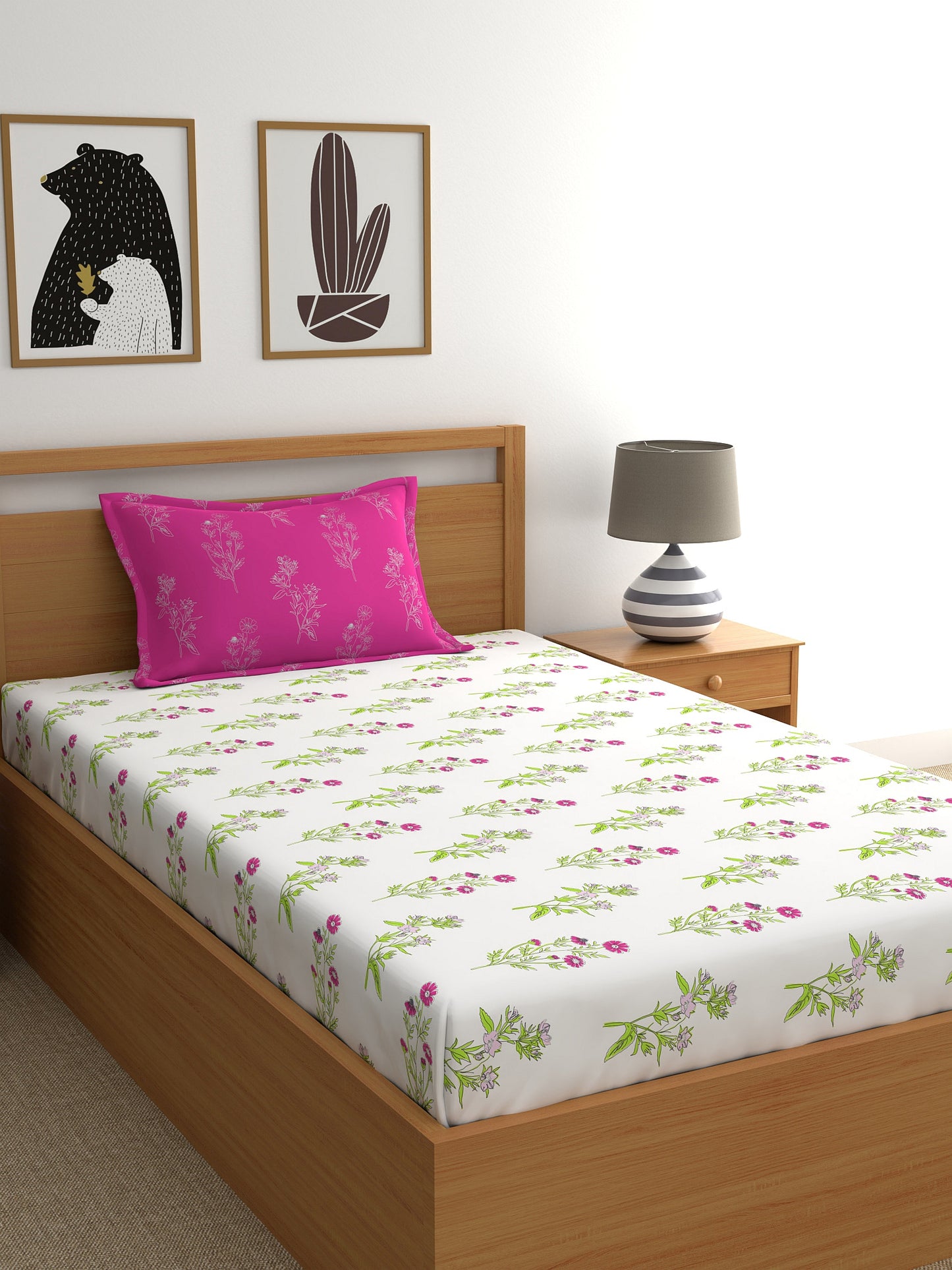 Dreamscape 100% Cotton Floral Bedsheet Set | 140 TC | Pink
