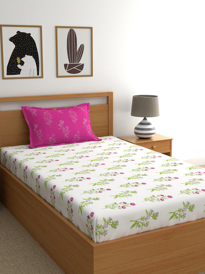Dreamscape 100% Cotton Floral Bedsheet Set | 140 TC | Pink
