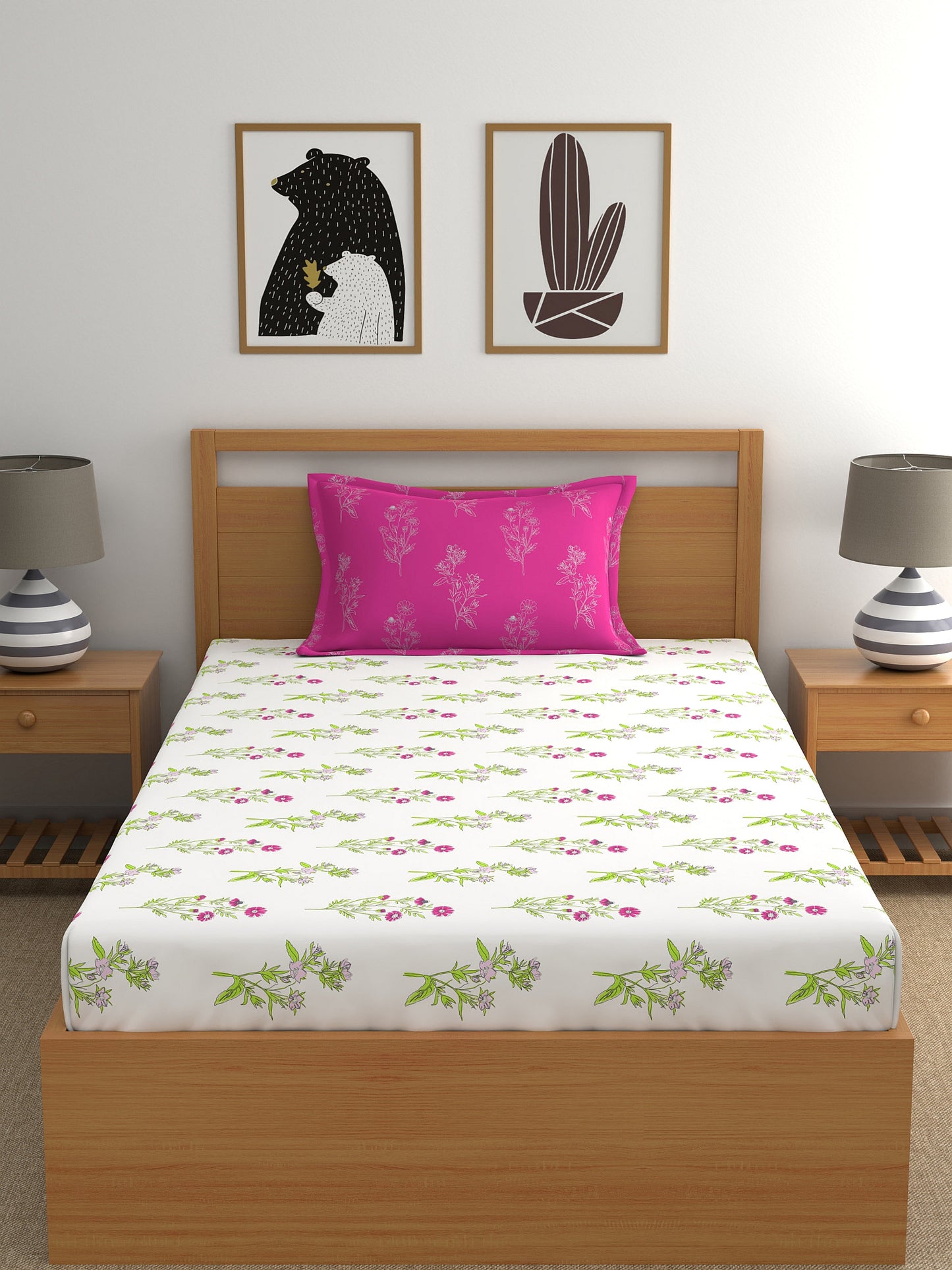 Dreamscape 100% Cotton Floral Bedsheet Set | 140 TC | Pink