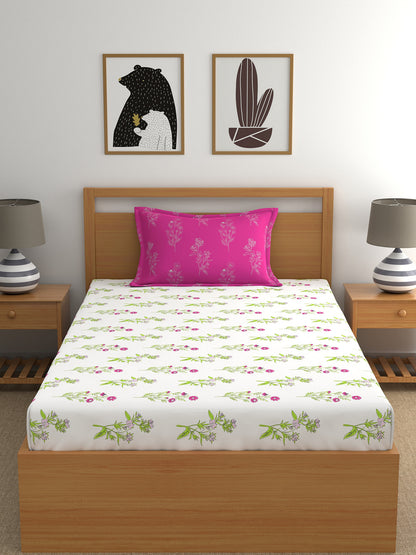 Dreamscape 100% Cotton Floral Bedsheet Set | 140 TC | Pink