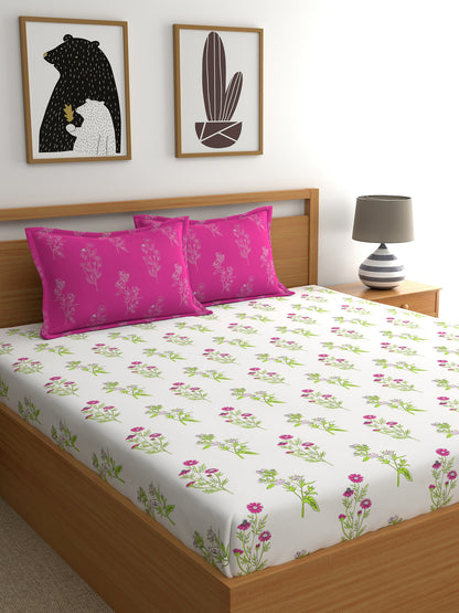 Dreamscape 100% Cotton Floral Bedsheet Set | 140 TC | Pink