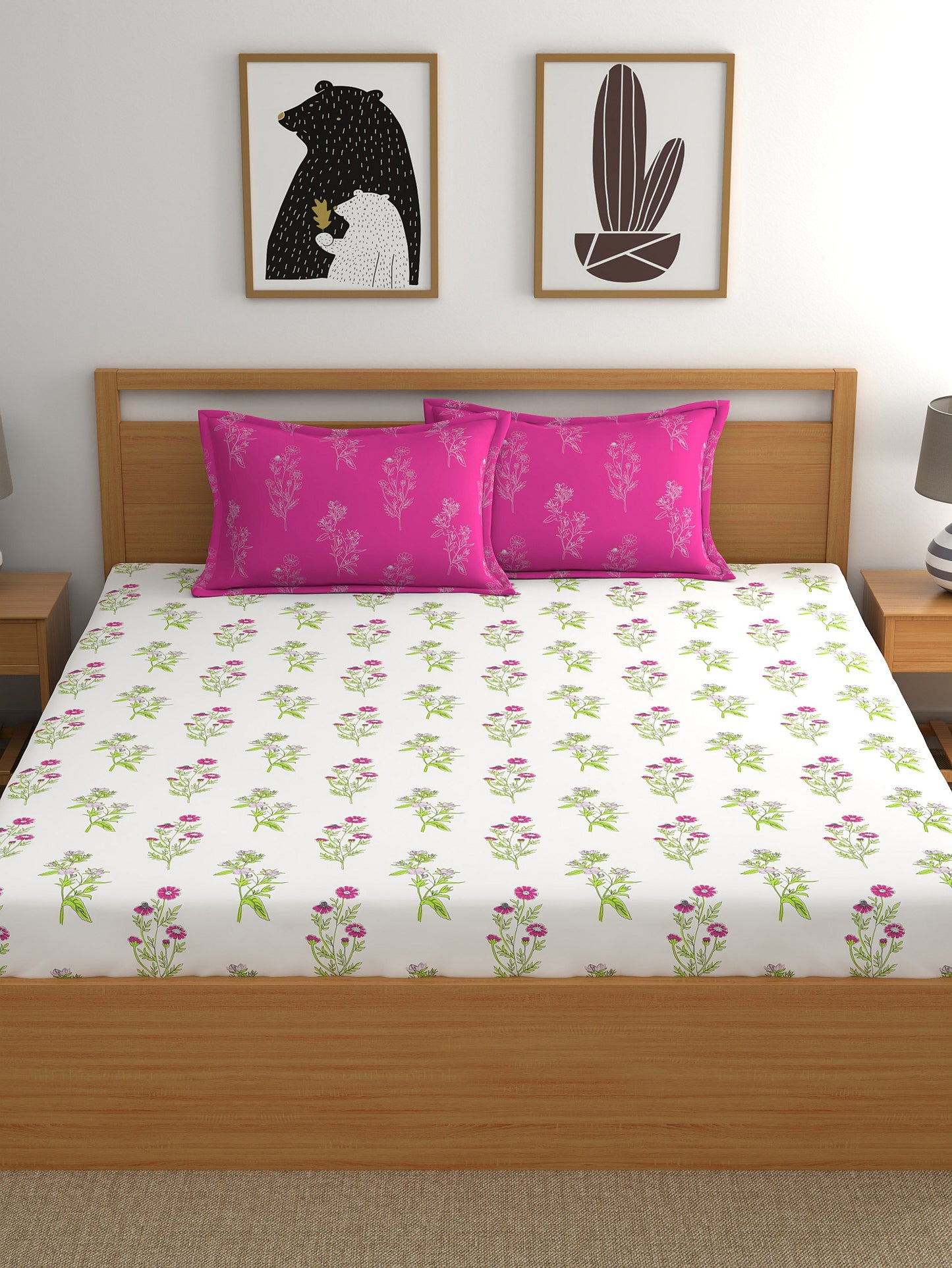 Dreamscape 100% Cotton Floral Bedsheet Set | 140 TC | Pink