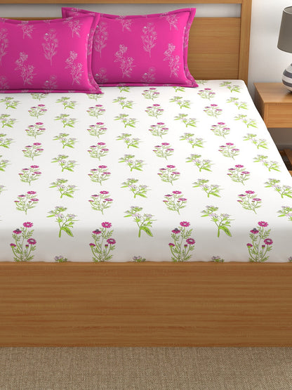 Dreamscape 100% Cotton Floral Bedsheet Set | 140 TC | Pink