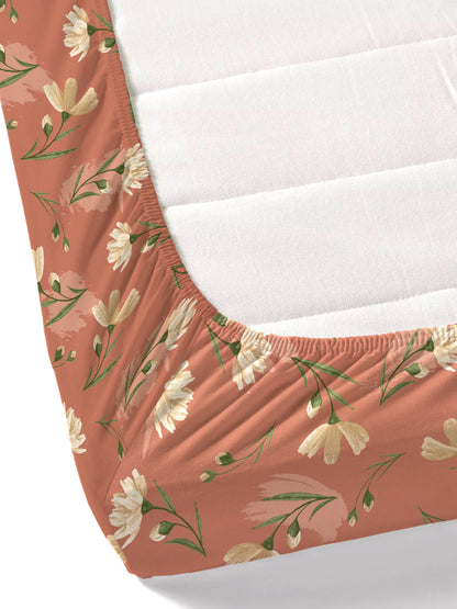 Dreamscape 100% Cotton 140 TC Floral Bedsheet Set - Colour: Brown