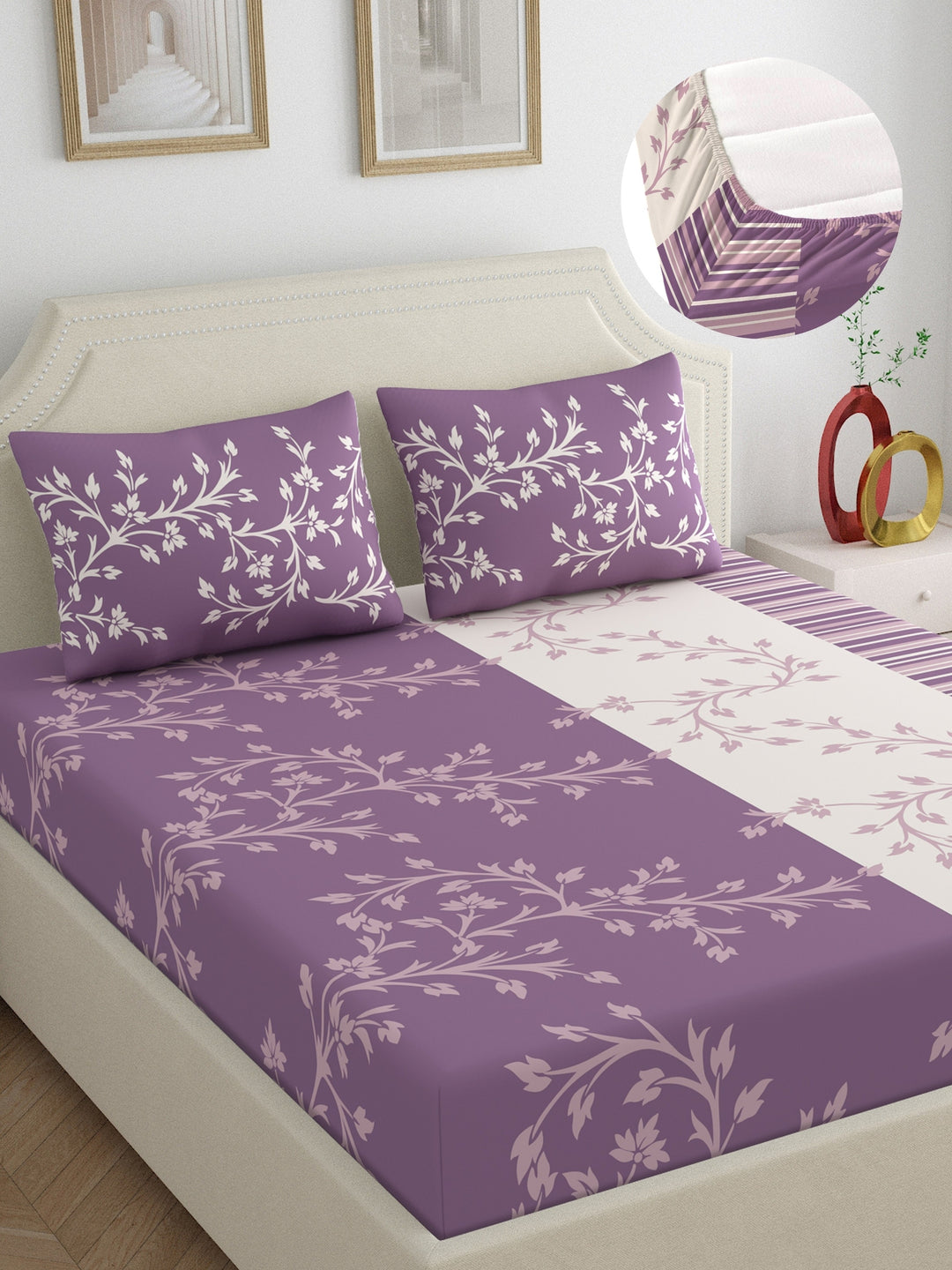 Dreamscape 100% Cotton Floral Bedsheet Set with Pillow Covers