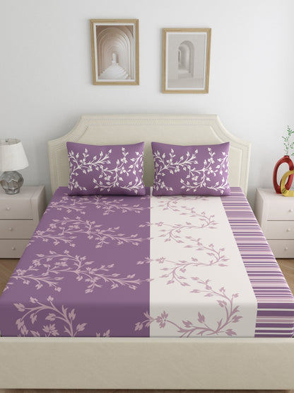 Dreamscape 100% Cotton 140 TC Floral Bedsheet Set - Colour: Purple