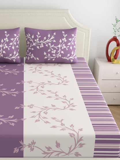 Dreamscape 100% Cotton 140 TC Floral Bedsheet Set - Colour: Purple