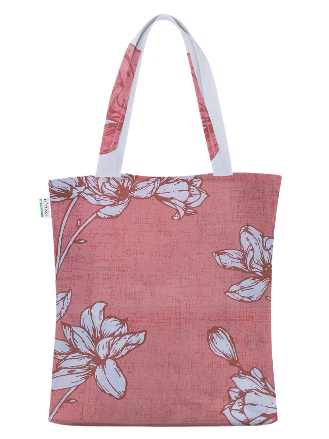 Home Ecstasy 100% Cotton Floral Tote Bag Set Of 2 | 140 TC | Brown and Peach