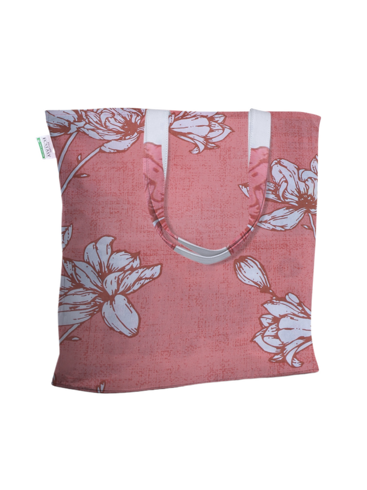Home Ecstasy 100% Cotton Floral Tote Bag Set Of 2 | 140 TC | Brown and Peach