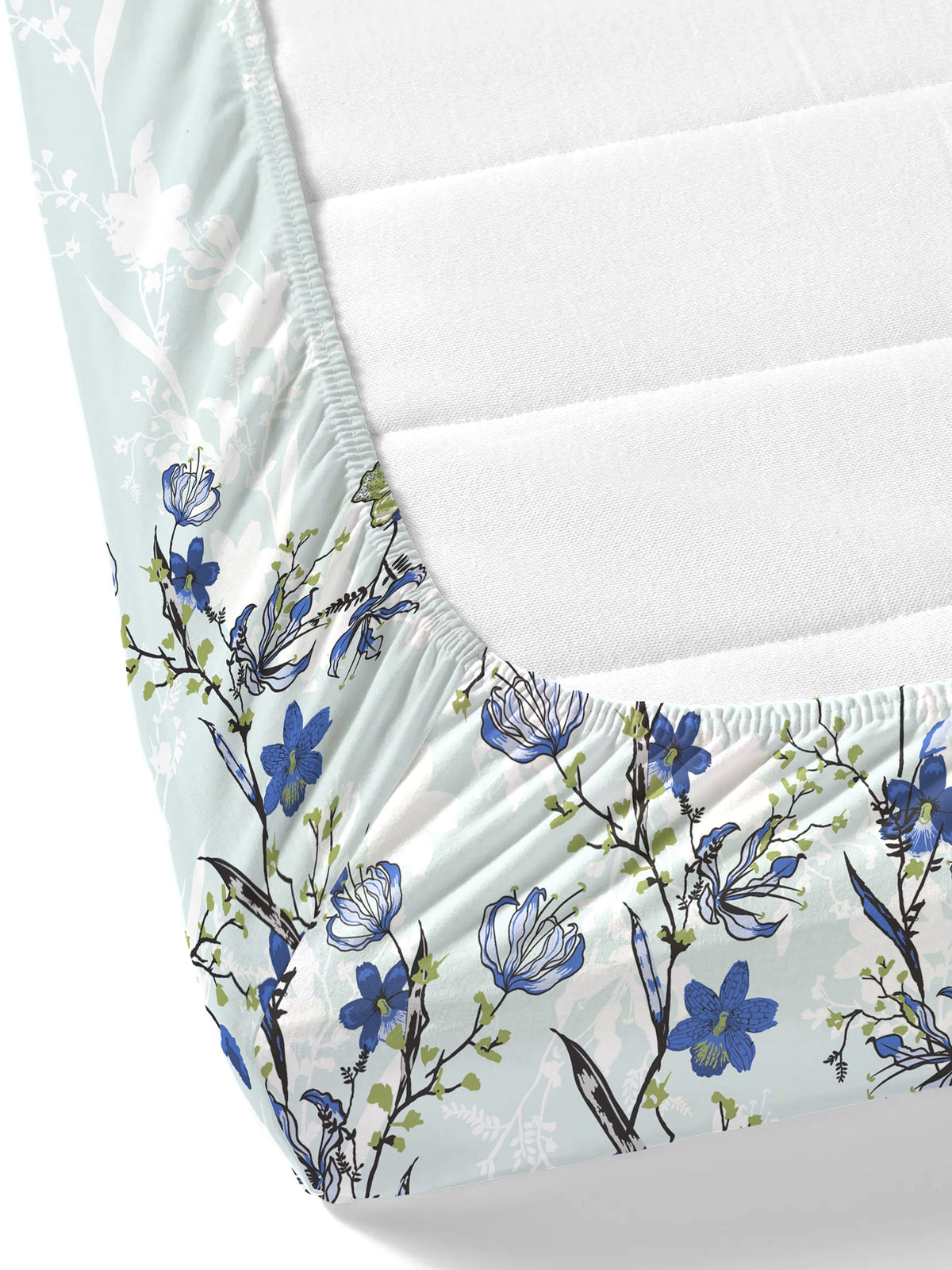 Dreamscape 100% Cotton 140 TC Floral Bedsheet Set - Colour: Blue