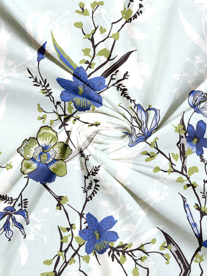 Dreamscape 100% Cotton 140 TC Floral Bedsheet Set - Colour: Blue