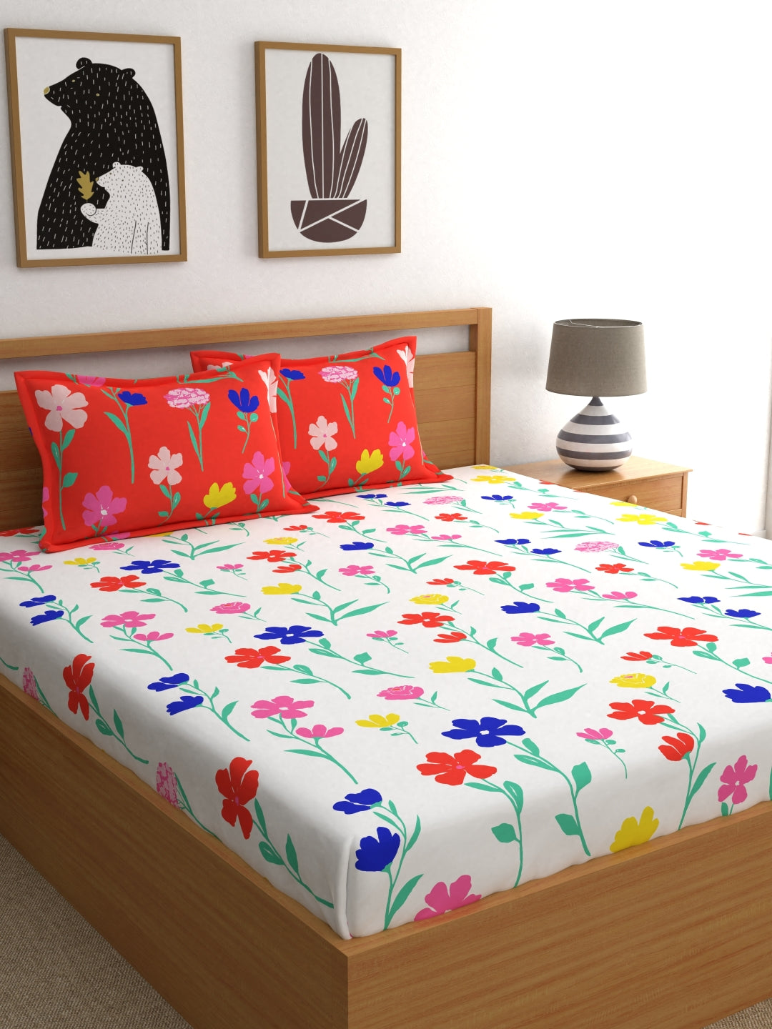 Dreamscape 100% Cotton Floral Bedsheet Set, Premium | 140 TC | Red