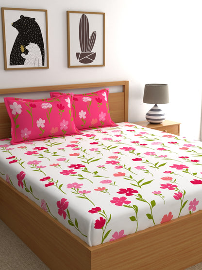 Dreamscape 100% Cotton Floral Bedsheet Set, Premium | 140 TC | Pink