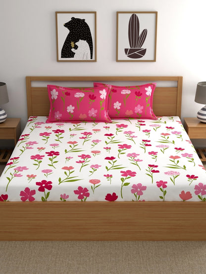 Dreamscape 100% Cotton Floral Bedsheet Set, Premium | 140 TC | Pink