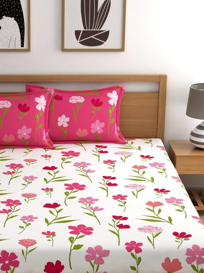 Dreamscape 100% Cotton Floral Bedsheet Set, Premium | 140 TC | Pink