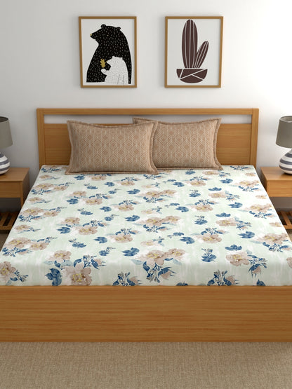 Home Ecstasy 100% Cotton | Floral Bedsheet Set | 140 TC | Brown
