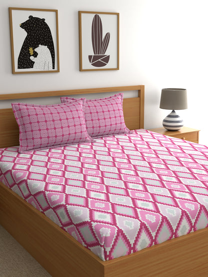 Home Ecstasy 100% Cotton Geometric Bedsheet Set | 140 TC | Pink