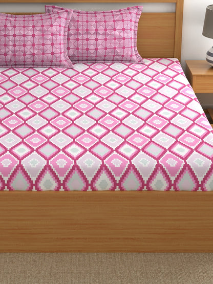 Home Ecstasy 100% Cotton Geometric Bedsheet Set | 140 TC | Pink