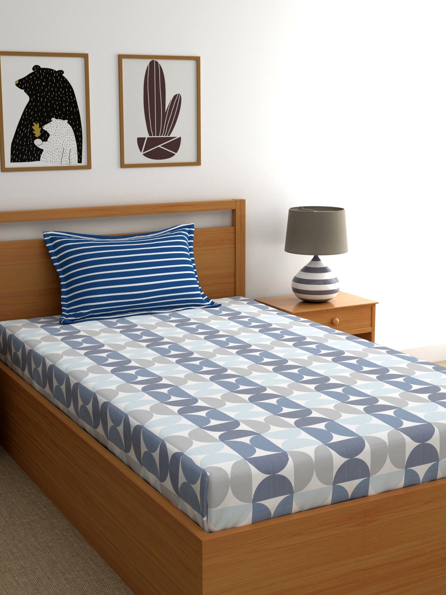 Home Ecstasy 100% Cotton Abstract Bedsheet Set | 180 TC | Blue