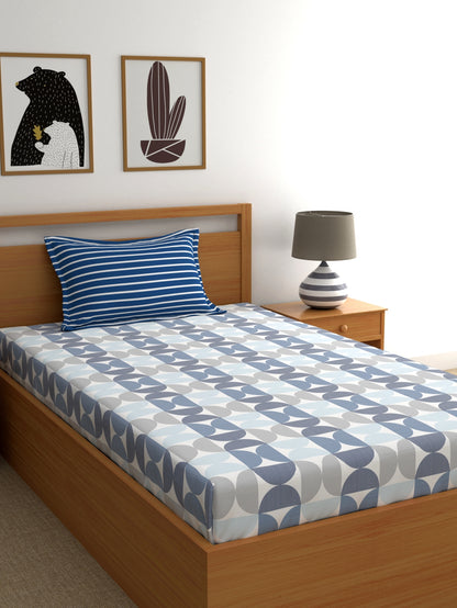 Home Ecstasy 100% Cotton Abstract Bedsheet Set | 180 TC | Blue