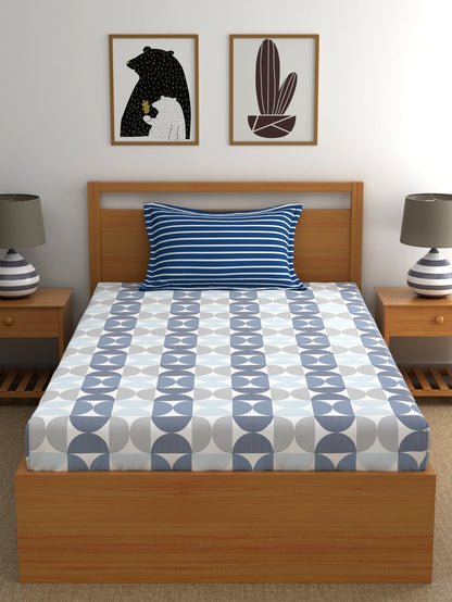 Home Ecstasy 100% Cotton Abstract Bedsheet Set | 180 TC | Blue