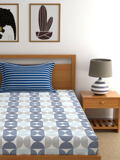 Home Ecstasy 100% Cotton Abstract Bedsheet Set | 180 TC | Blue