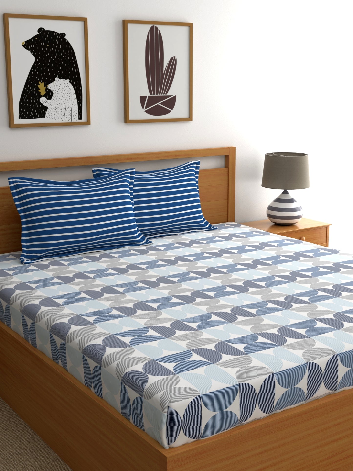 Home Ecstasy 100% Cotton Abstract Bedsheet Set | 180 TC | Blue