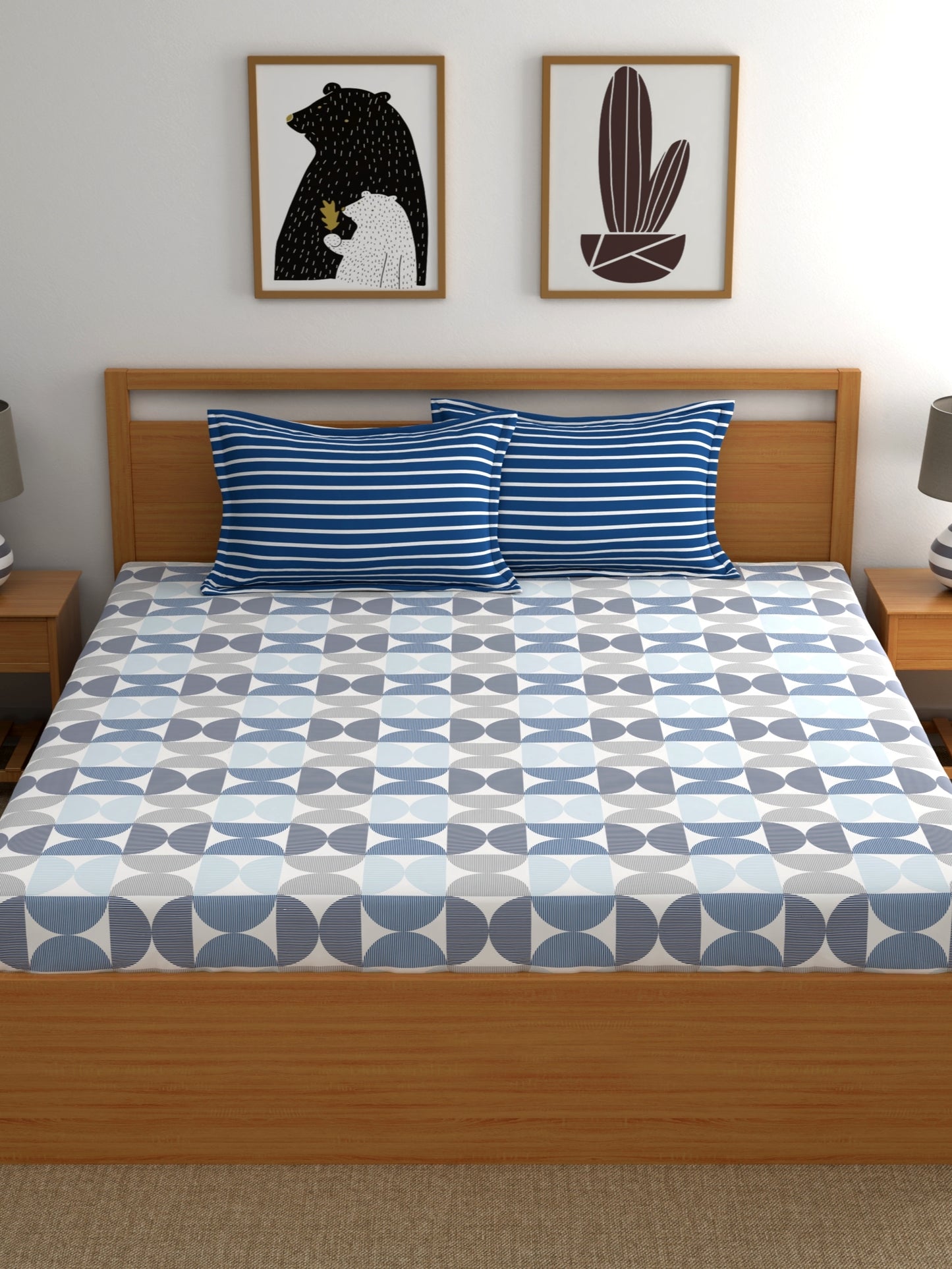 Home Ecstasy 100% Cotton Abstract Bedsheet Set | 180 TC | Blue
