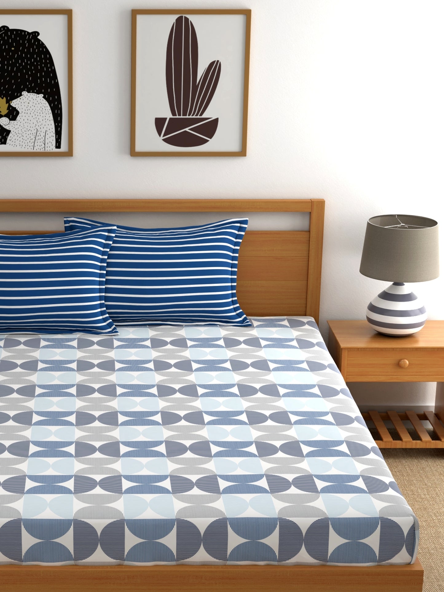 Home Ecstasy 100% Cotton Abstract Bedsheet Set | 180 TC | Blue