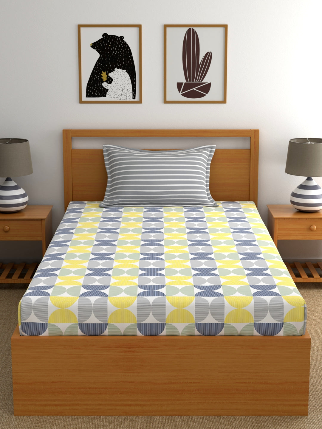 Home Ecstasy 100% Cotton Abstract Bedsheet Set | 180 TC | Grey