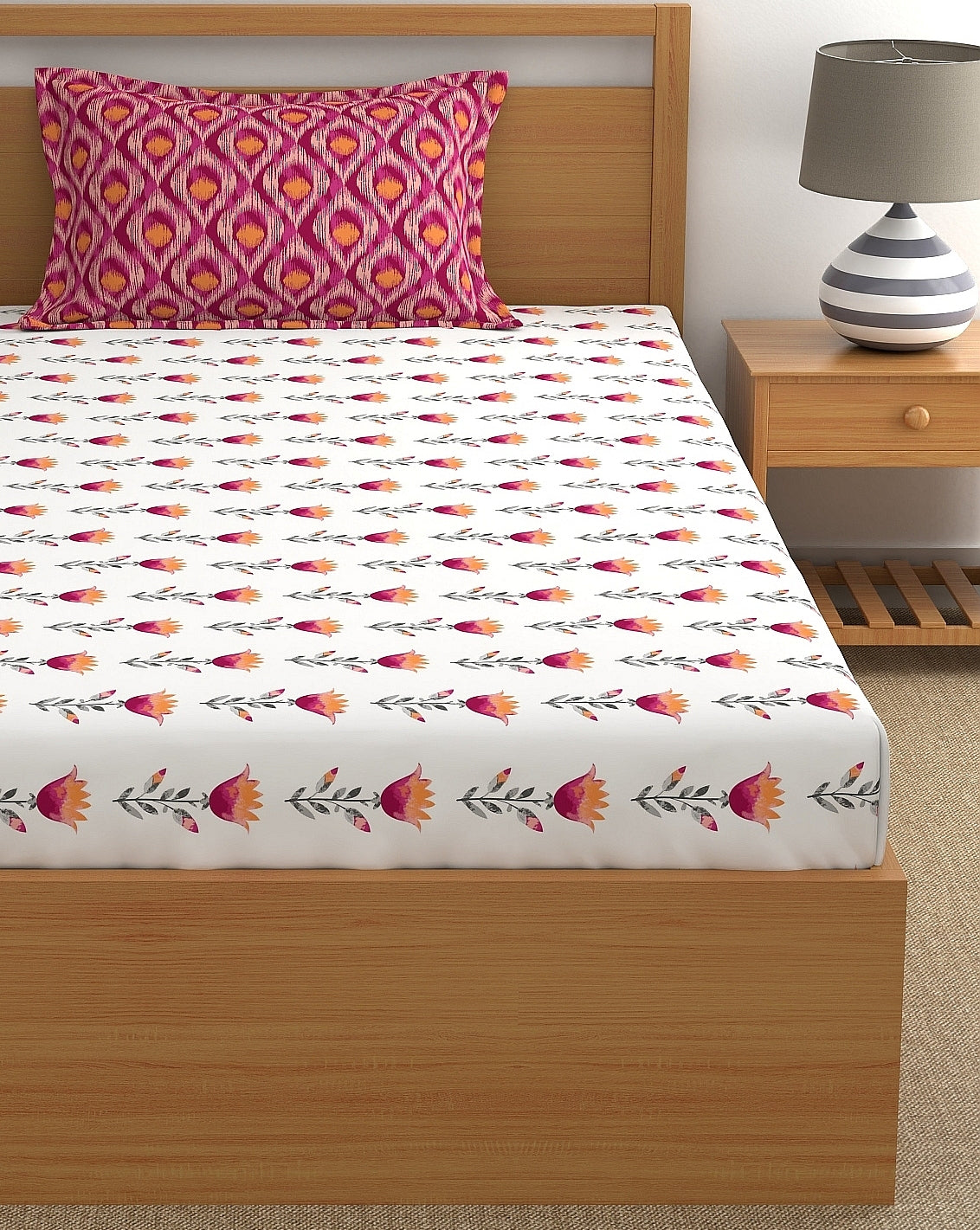 Home Ecstasy 100% Cotton Abstract Bedsheet Set | 180 TC | Pink