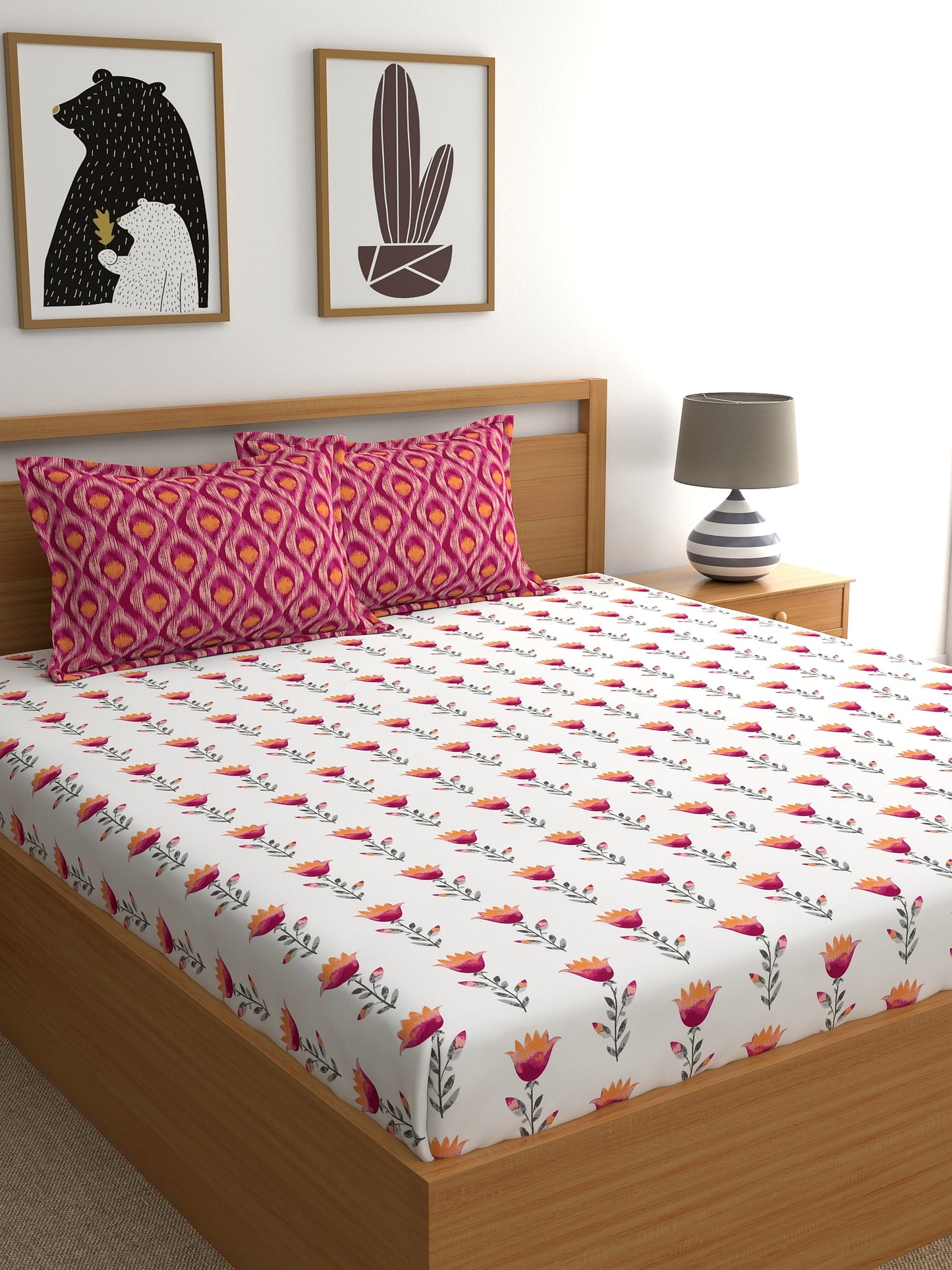 Home Ecstasy 100% Cotton Abstract Bedsheet Set | 180 TC | Pink