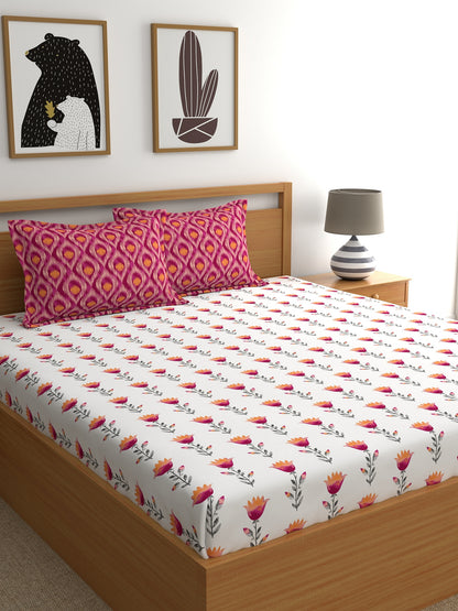 Home Ecstasy 100% Cotton Abstract Bedsheet Set | 180 TC | Pink