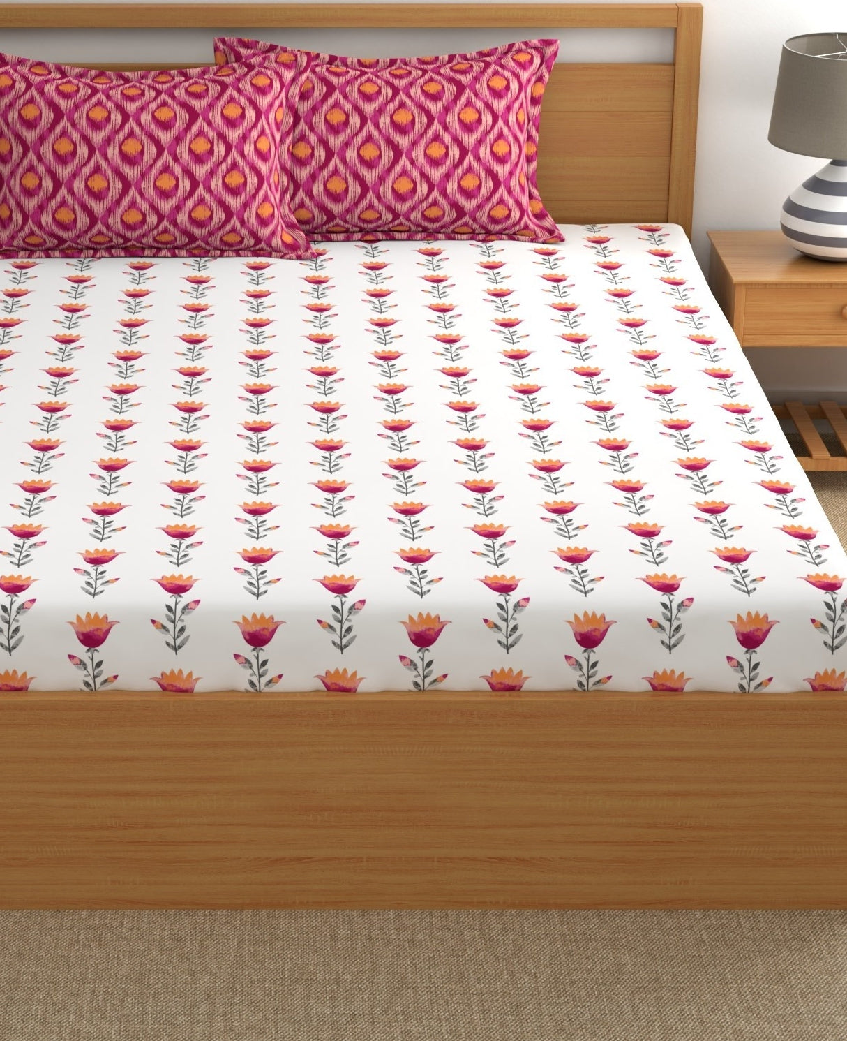 Home Ecstasy 100% Cotton Abstract Bedsheet Set | 180 TC | Pink