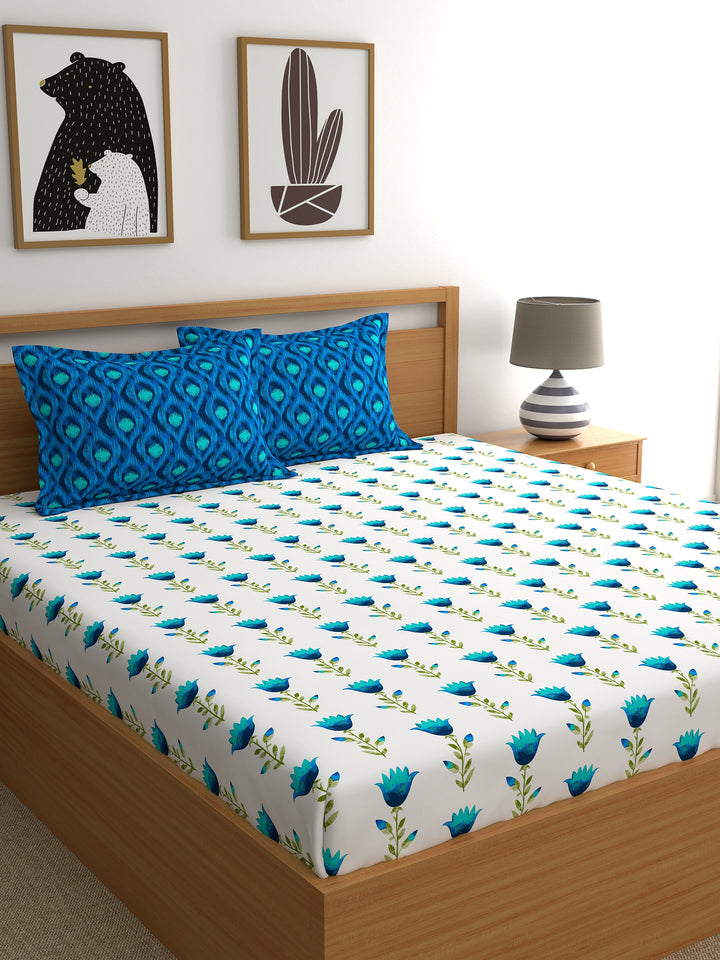 Home Ecstasy 100% Cotton Abstract Bedsheet Set | 180 TC | Blue