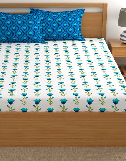 Home Ecstasy 100% Cotton Abstract Bedsheet Set | 180 TC | Blue