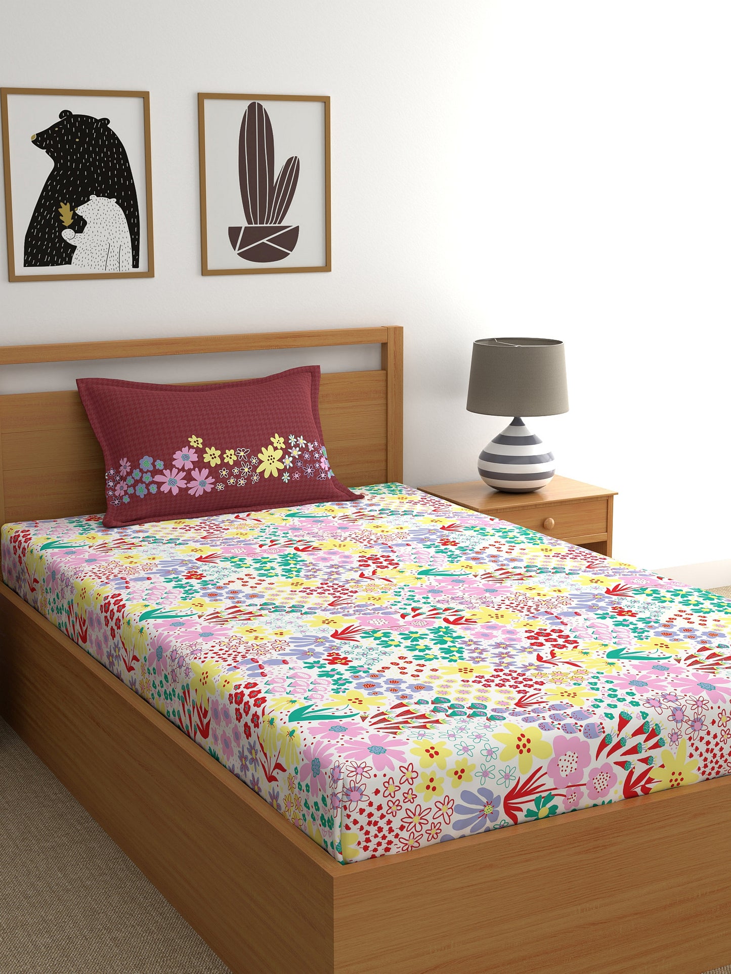 Home Ecstasy 100% Cotton Abstract Bedsheet Set | 180 TC | Red