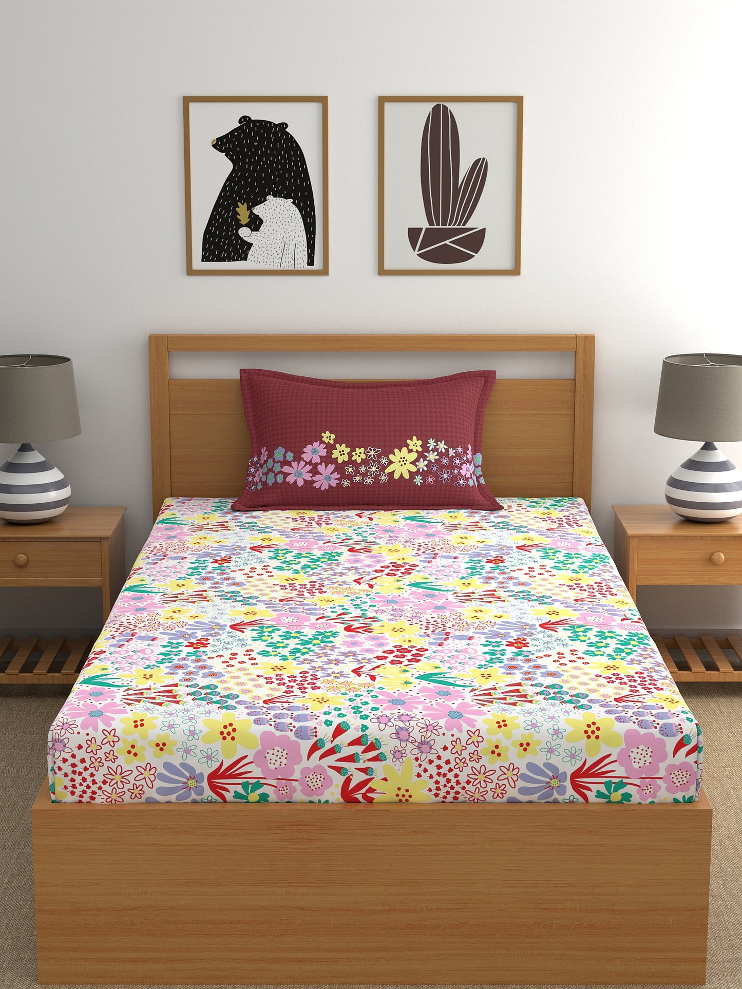 Home Ecstasy 100% Cotton Abstract Bedsheet Set | 180 TC | Red