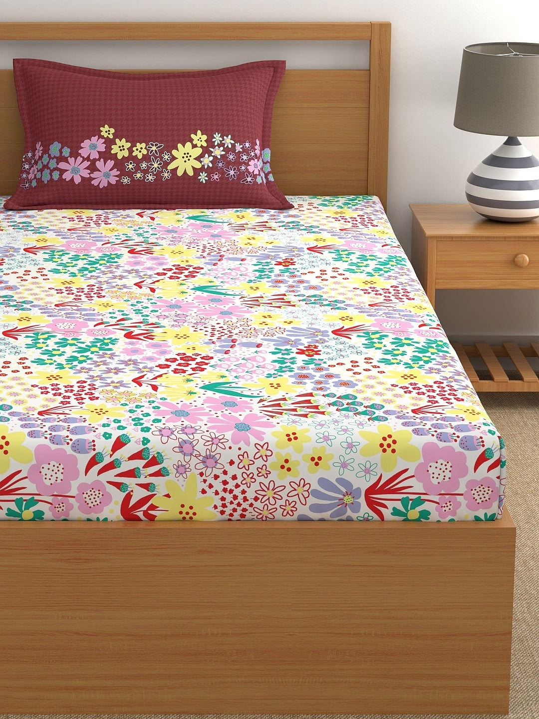 Home Ecstasy 100% Cotton Abstract Bedsheet Set | 180 TC | Red