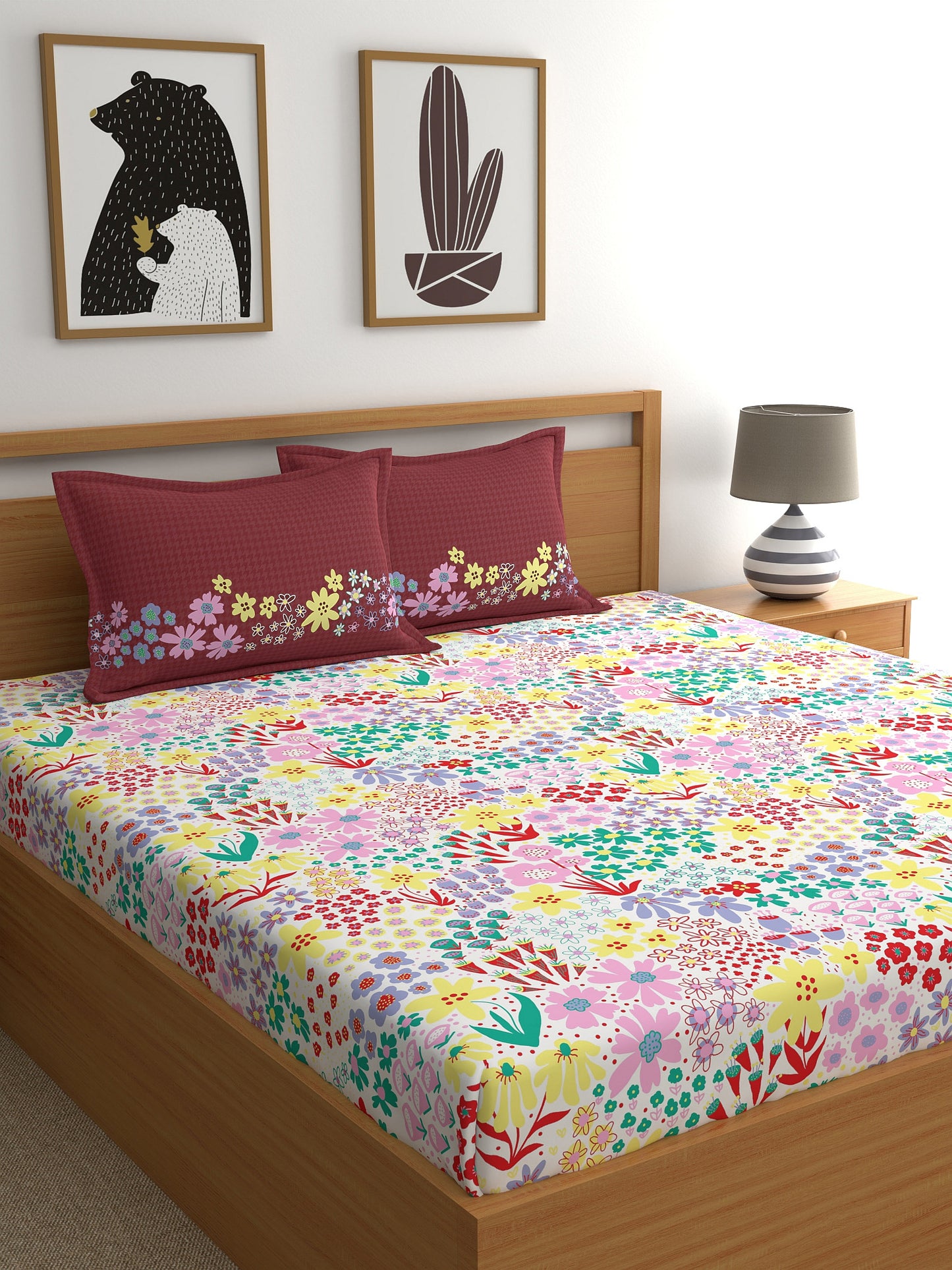 Home Ecstasy 100% Cotton Abstract Bedsheet Set | 180 TC | Red