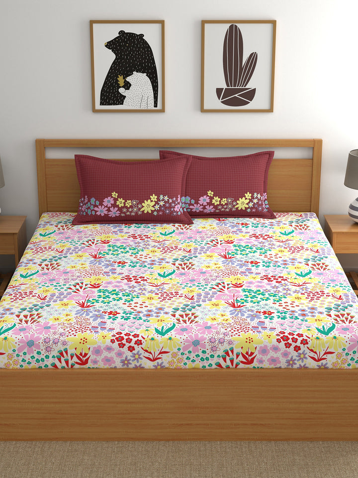 Home Ecstasy 100% Cotton Abstract Bedsheet Set | 180 TC | Red
