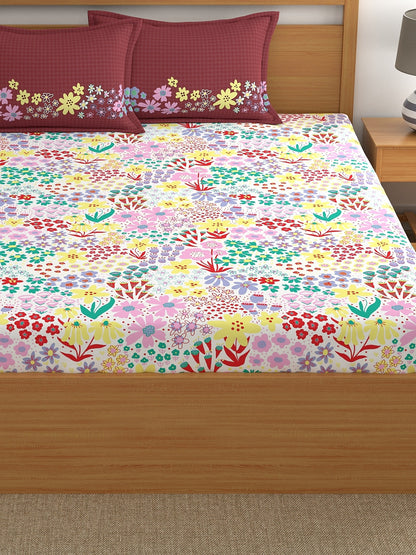 Home Ecstasy 100% Cotton Abstract Bedsheet Set | 180 TC | Red