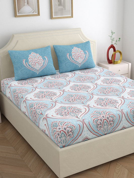 Dreamscape 100% Cotton Ethnic Bedsheet Set | 200 TC | Blue