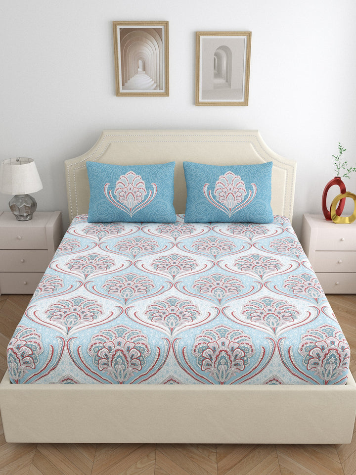 Dreamscape 100% Cotton Ethnic Bedsheet Set | 200 TC | Blue