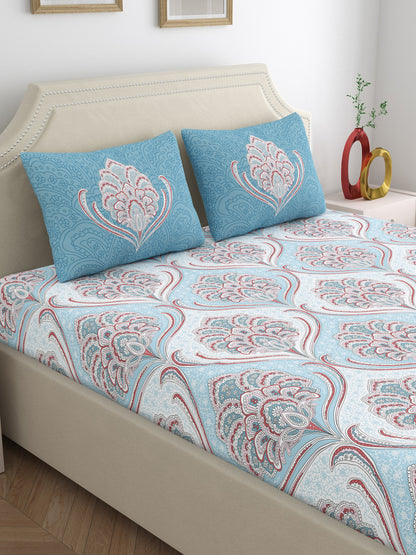 Dreamscape 100% Cotton Ethnic Bedsheet Set | 200 TC | Blue