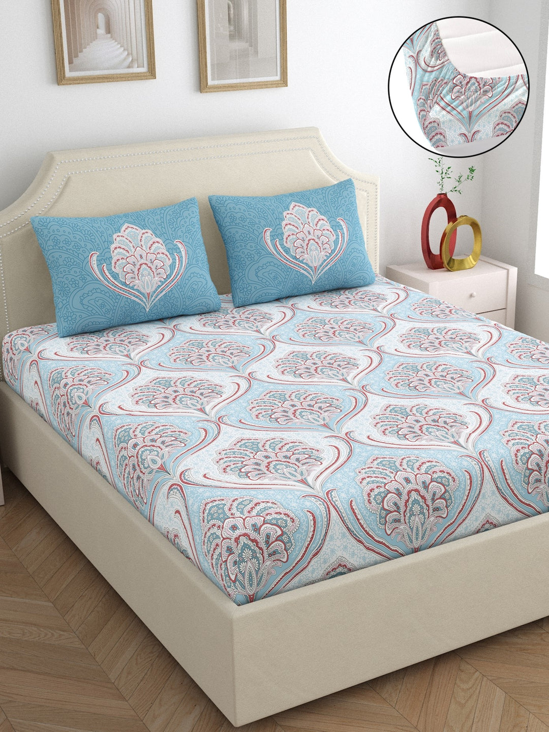 Dreamscape 100% Cotton Ethnic Bedsheet Set | 200 TC | Blue