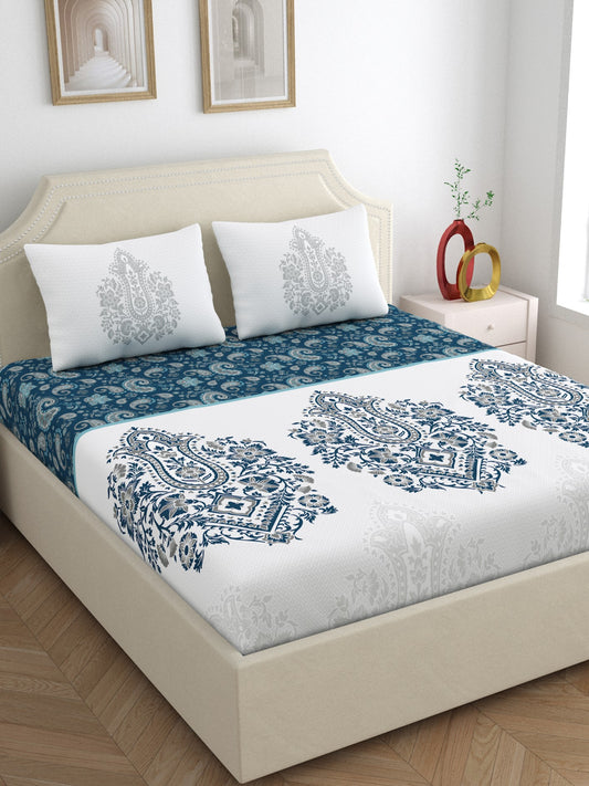 Dreamscape 100% Cotton Ethnic Bedsheet Set | 200 TC | Deep Blue