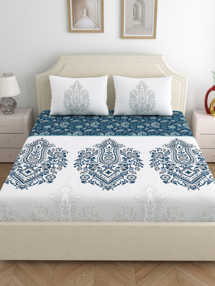 Dreamscape 100% Cotton Ethnic Bedsheet Set | 200 TC | Deep Blue