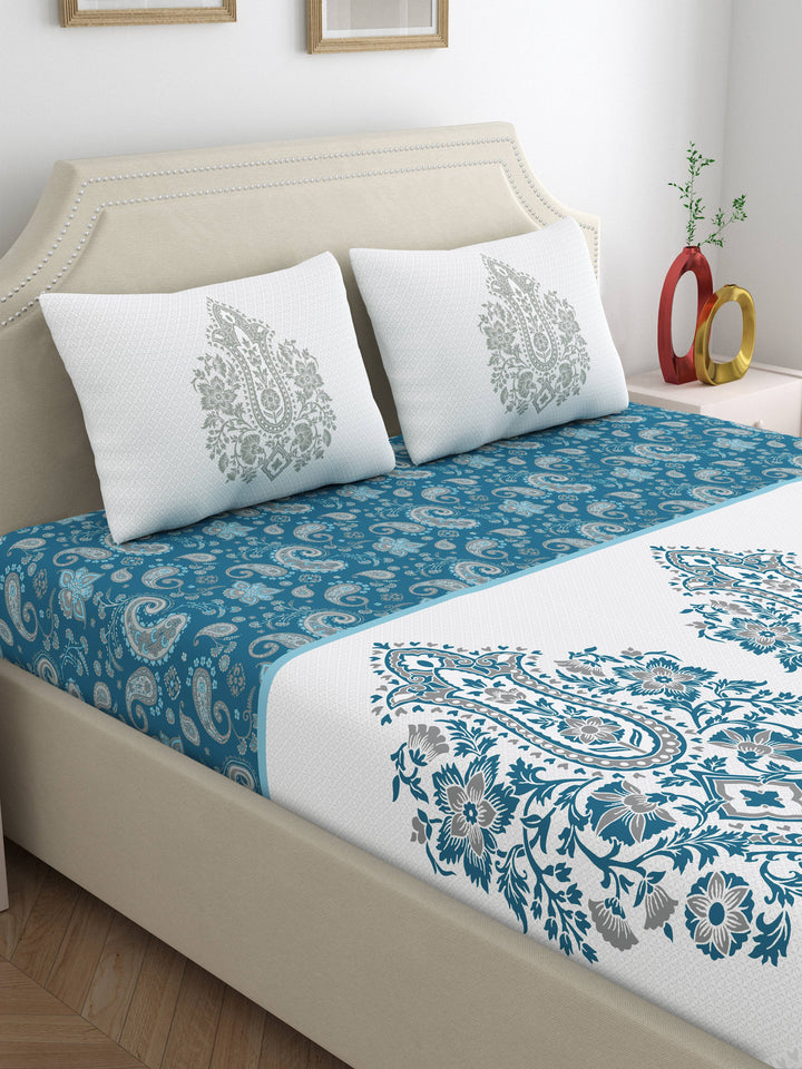 Dreamscape 100% Cotton Ethnic Bedsheet Set | 200 TC | Deep Blue