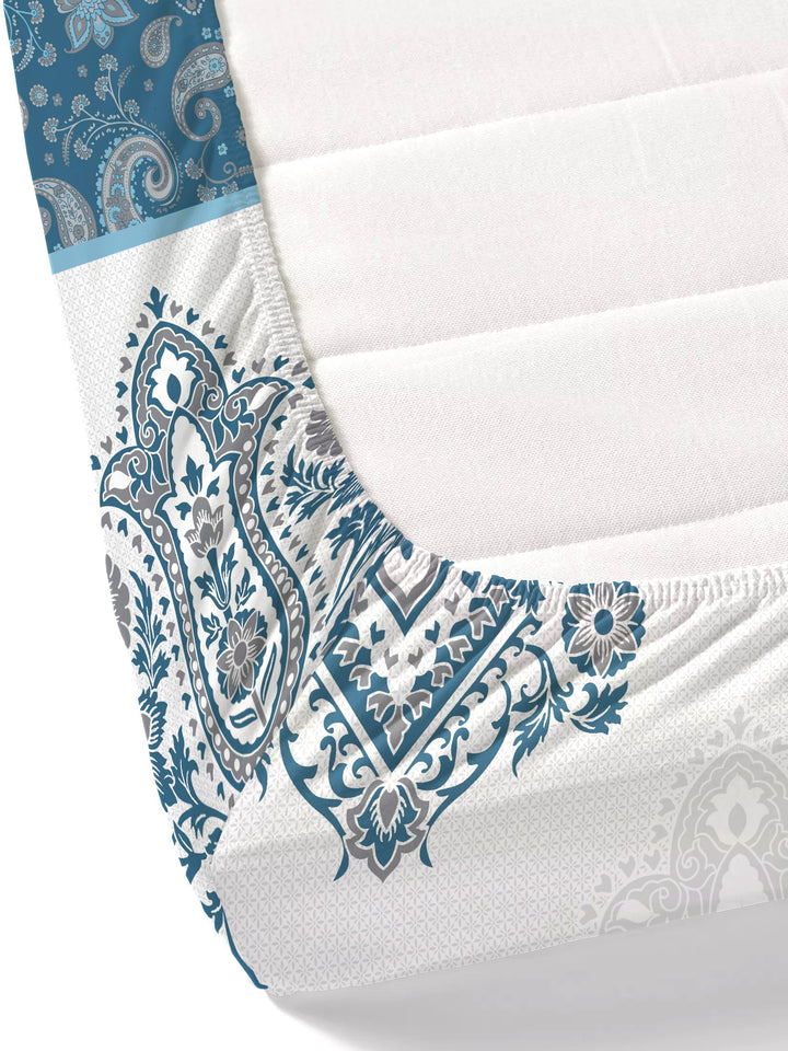 Dreamscape 100% Cotton Ethnic Bedsheet Set | 200 TC | Deep Blue